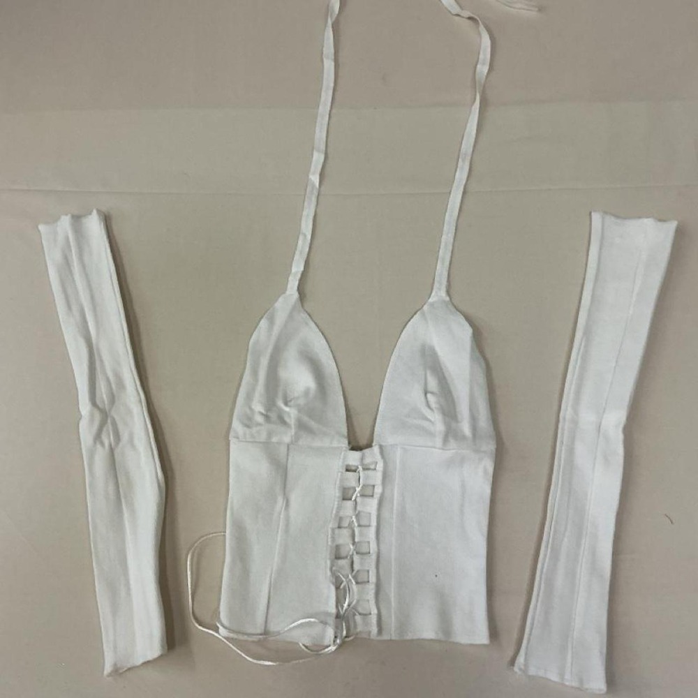 White lace-up corset-inspired crop top
